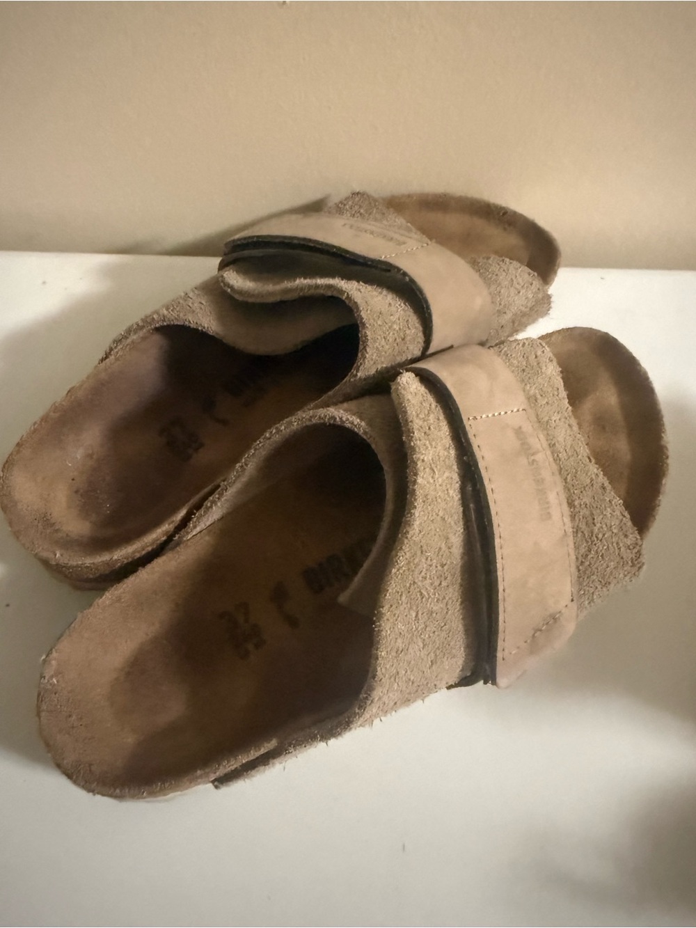Birkenstock Women’s Beige Suede Slide Sandals